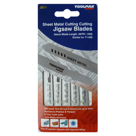 Jigsaw Blades 50mm 36tpi Thin Cut Metal Pack of 5 Toolpak 